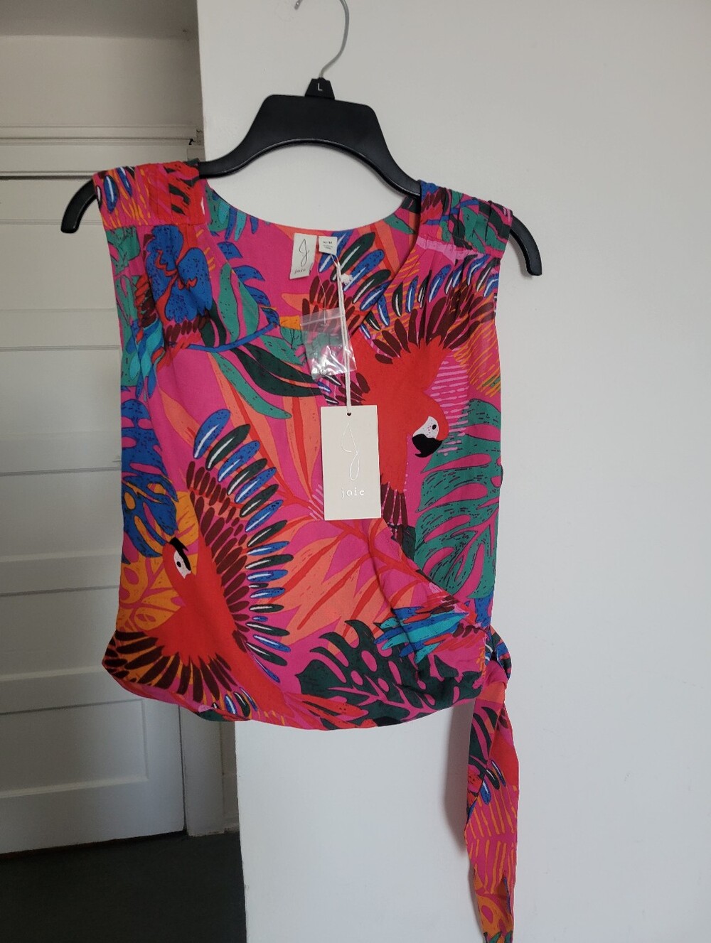 Joie Tropical Wrap front blouse Sz M Summer Beach Career
